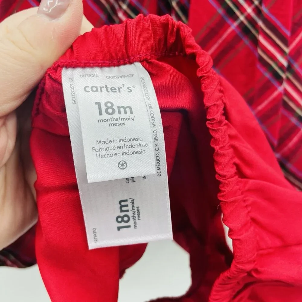 Carters Baby Girls Size 18 Months Holiday Christmas Plaid Dress in Red/Black 632